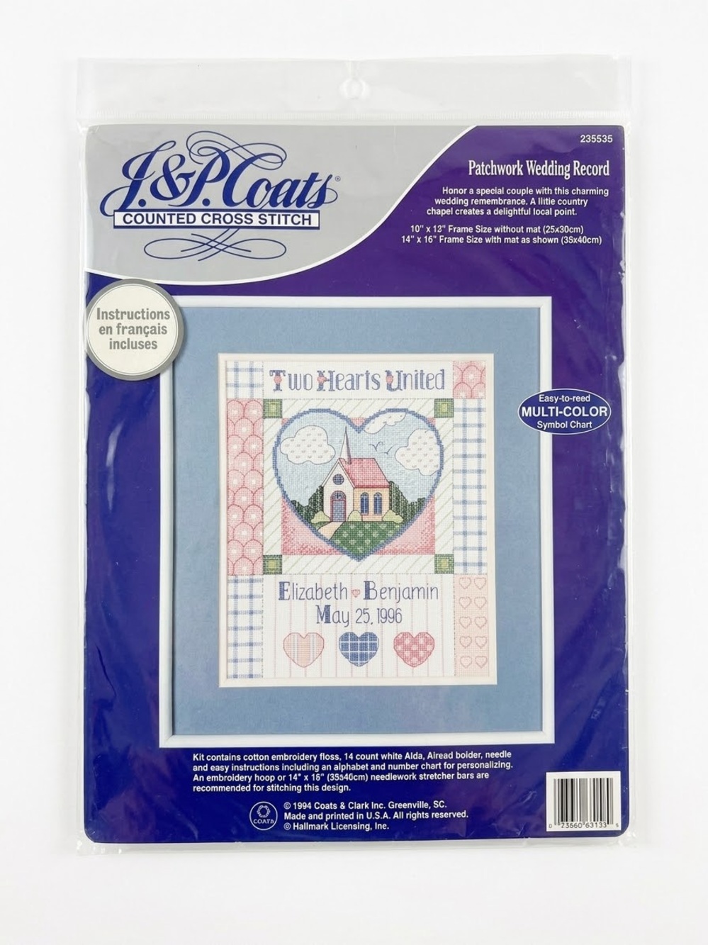 Vintage J&P Coats Patchwork Wedding Record Cross Stitch Kit 1994 Sealed